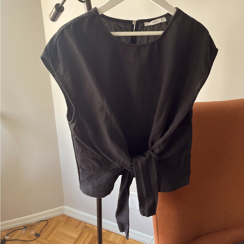 Mango Linen Tie Front Top